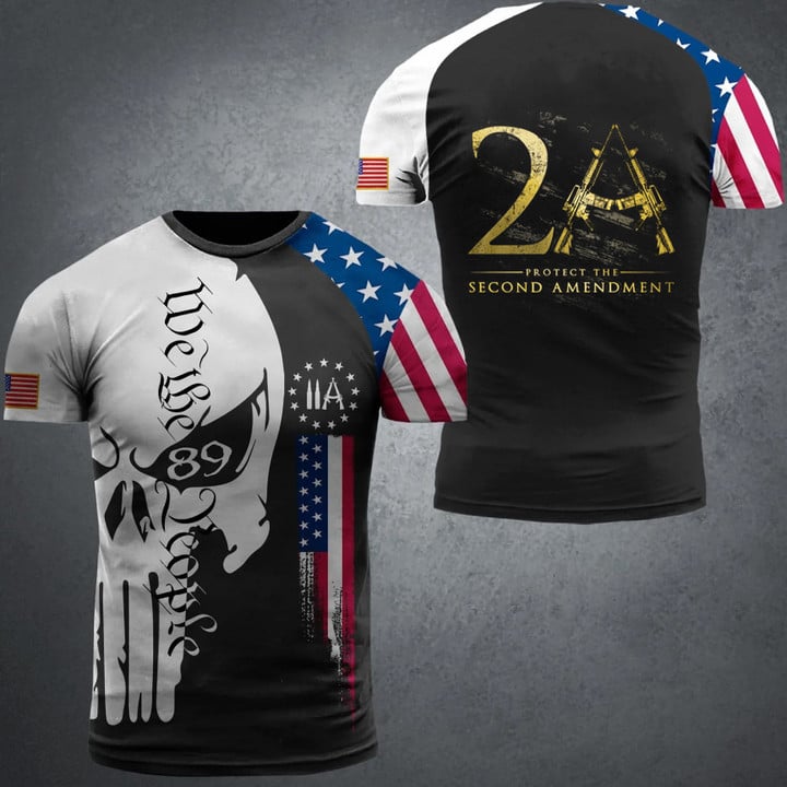 2A Protect The Second Amendment Shirt American Flag Skull We The People T-Shirt Patriots