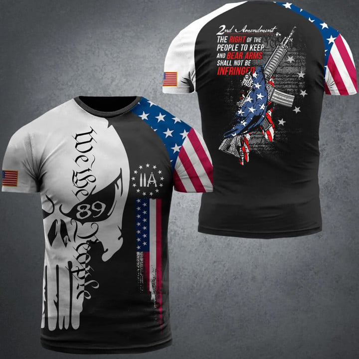 2Nd Amendment The Right Of The People To Keep Shirt American Flag Skull T-Shirt For Gun Lovers