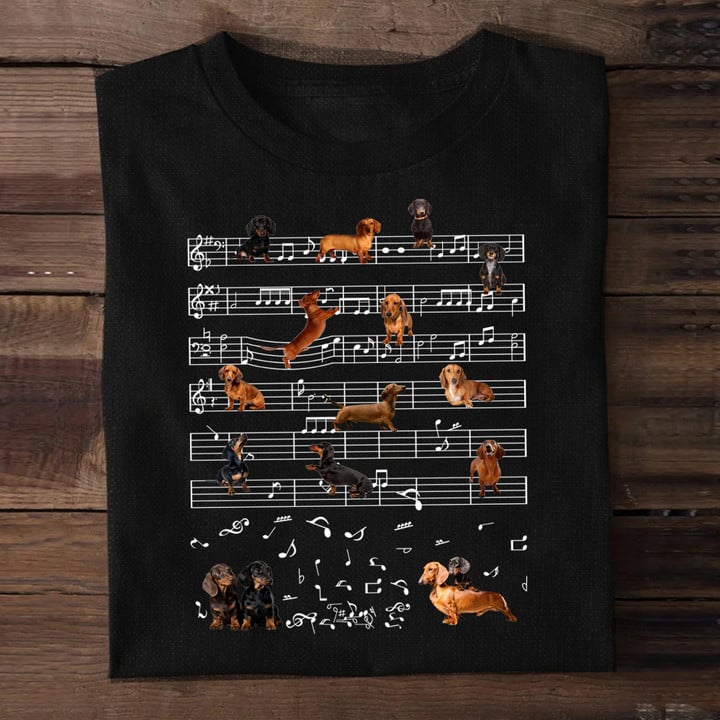 Dachshunds Clef Music Notes T-Shirt Dog Lovers Funny Musician Shirt Gifts For Men Women