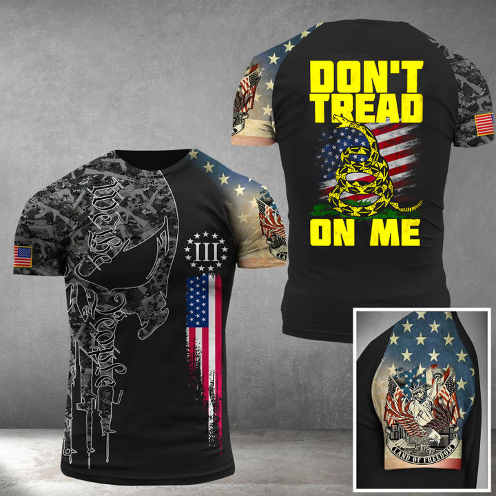 Don't Tread On Me Gadsden American Flag Shirt Camo Skull We The People Gun Mens T-Shirt