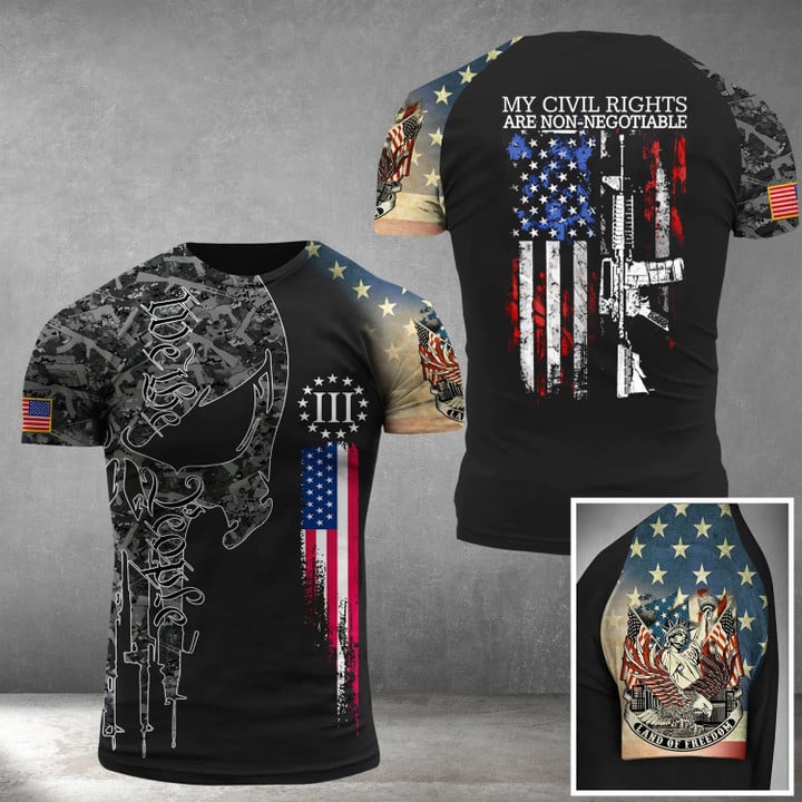 My Civil Rights Are Non-Negotiable Gun American Flag Shirt Mens Support Gun Rights