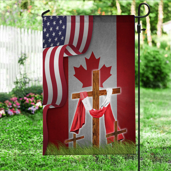 Canadian American Friendship Flag Cross Patriotic Flags And Banners Yard Decor