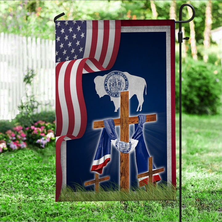 Cross Wyoming American Flag Buffalo Wyoming State Flag Patriotic Outdoor Decor