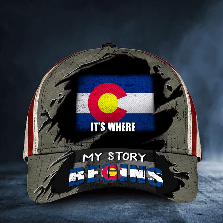 Colorado It's Where My Story Begins Hat American Flag Patriotic Colorado Cap