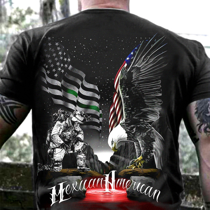 Soldier And Eagle Mexican American Shirt Thin Green Line T-Shirt Patriots Gifts For Him Mexican