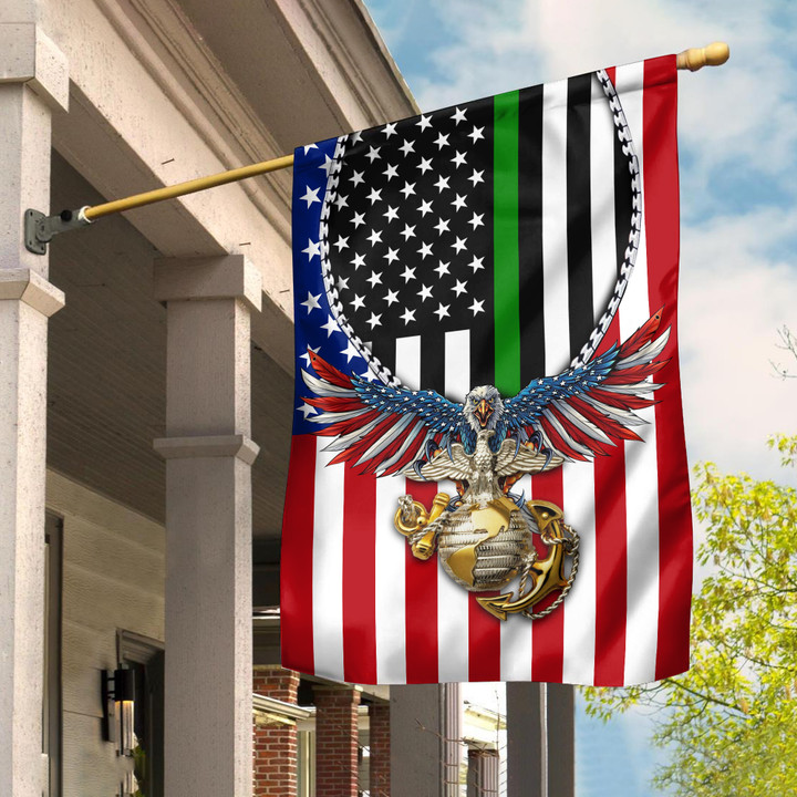 US Marine Corps Eagle Thin Green Line American Flag Proud USMC Patriotic Flags And Banners
