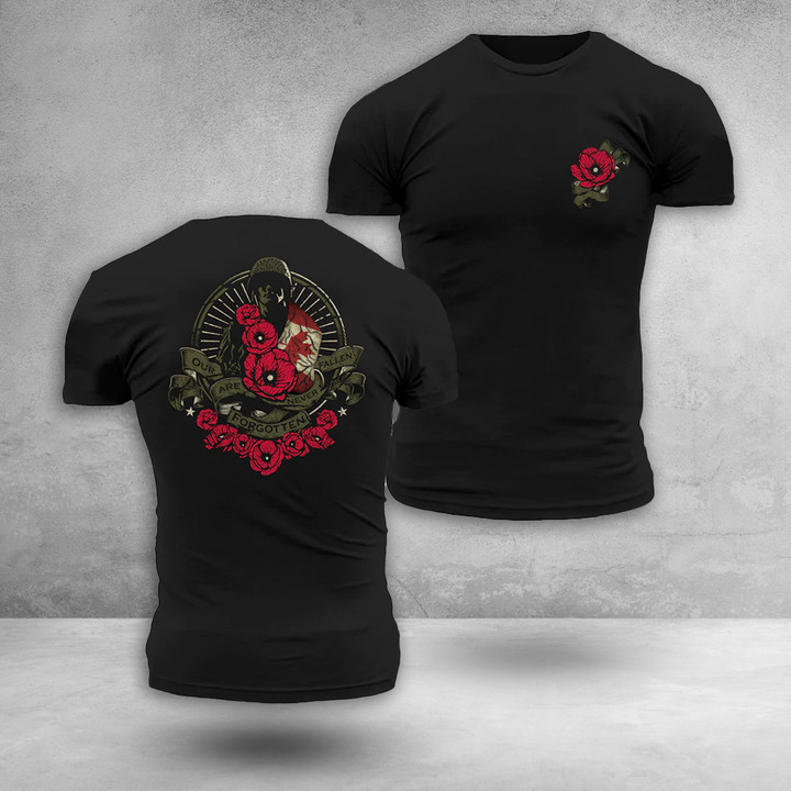Canadian Soldier T-Shirt Veteran Red Poppy Lest We Forget Canada Apparel