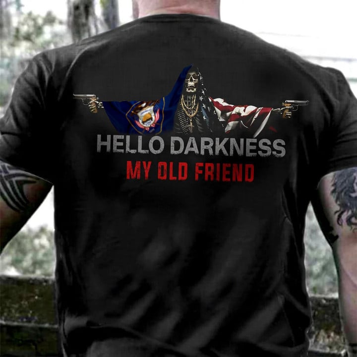 Utah And American Flag Skull Hello Darkness My Old Friend Shirt Utah State Lover Patriot T-Shirt