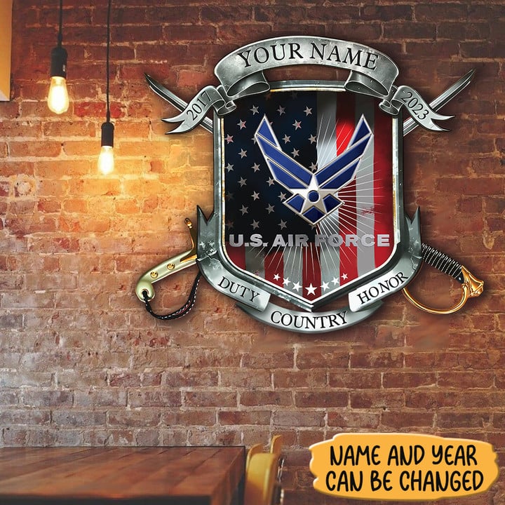 Personalized US Air Force Duty Honor Country Metal Sign Proud USAF Custom Wall Art