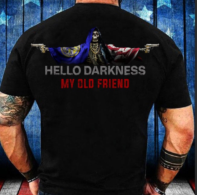 Nebraska And American Flag Skull T-Shirt Hello Darkness My Old Friend Shirt For Gun Supporters