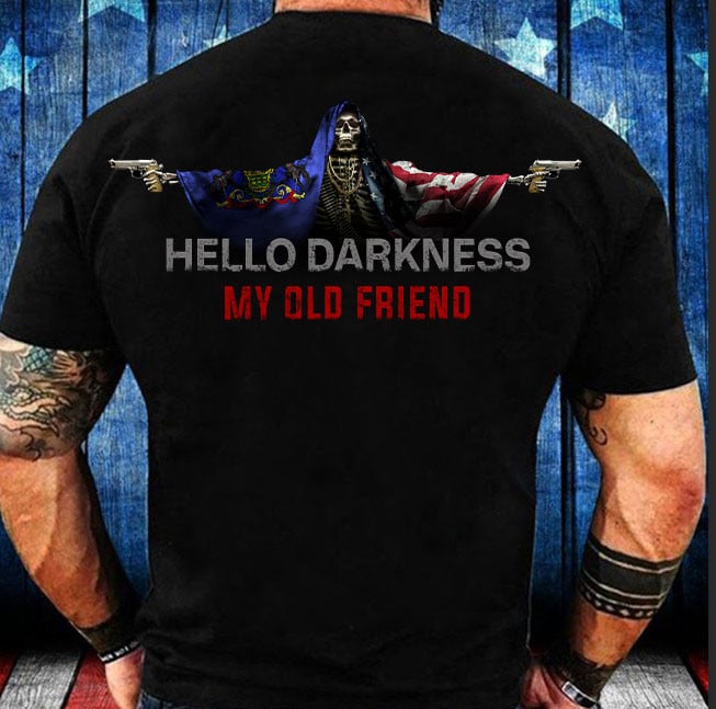 Pennsylvania American Flag Skull Hello Darkness My Old Friend Shirt Gifts For Boyfriend