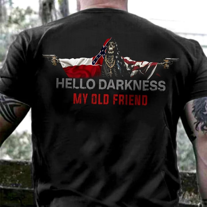 Old Mississippi And American Flag Skull Hello Darkness My Old Friend Shirt Apparel
