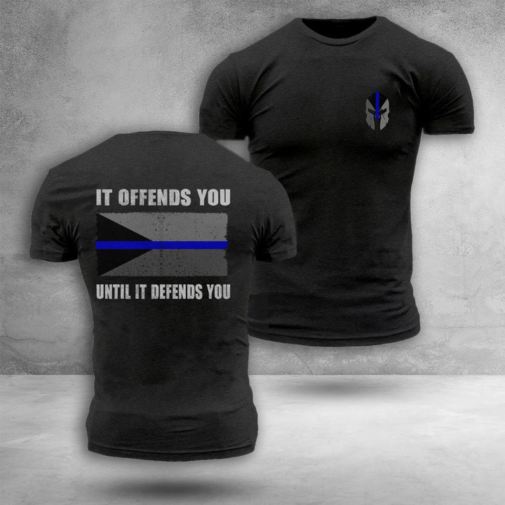 Czechia Thin Blue Line T-Shirt It Offends You Until It Defends You Support Police Law Enforcement Shirt