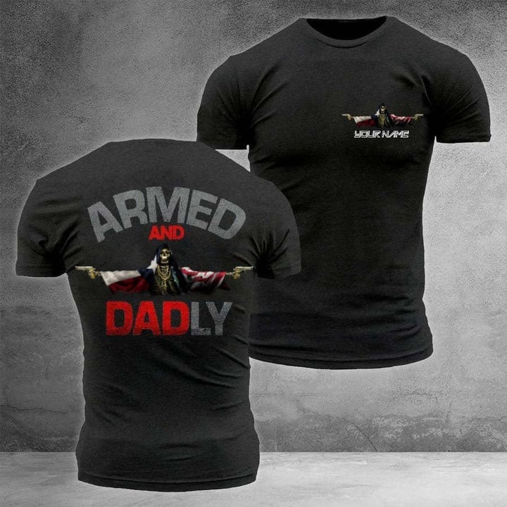 Personalized Armed And Dadly Texas Skull T-Shirt Father's Day Gift Ideas