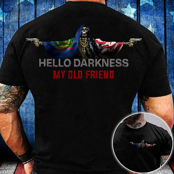 Vermont Hello Darkness My Old Friend Shirt Vermont And USA Flag Skull Apparel Gifts For Dads.