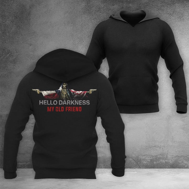 Texas And American Flag Skull Hello Darkness My Old Friend Hoodie Gift Ideas For Cops