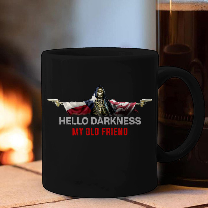 Texas And American Flag Skull Hello Darkness My Old Friend Mug Gift For Coffee Lovers