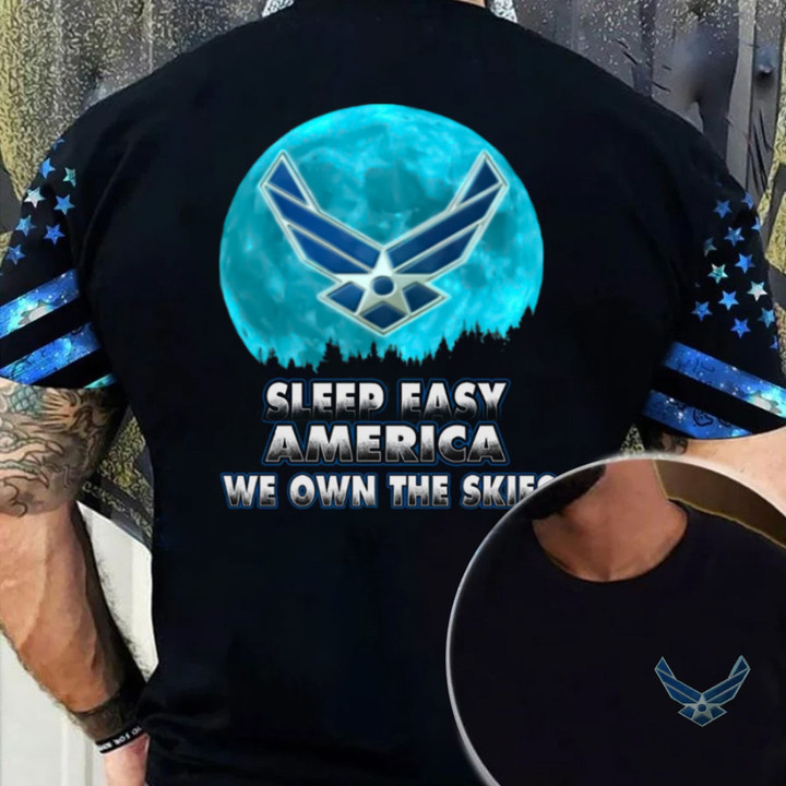 USAF T-Shirt Sleep Easy America We Own The Skies Merch Thin Blue Line