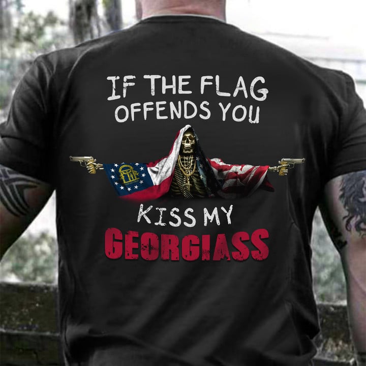 If The Flag Offends You Kiss My Virginiass Shirt Skull With Guns Georgia And USA Flag Shirt
