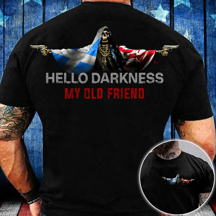 Scotland Hello Darkness My Old Friend Shirt Italy USA Flag Skull With Gun Clothing For Italian