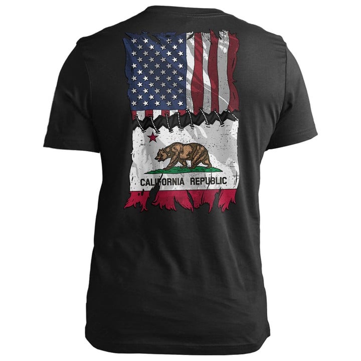 California Stitch Flag USA California T-Shirt Patriotic Graphic Tees Gift Ideas For Siblings