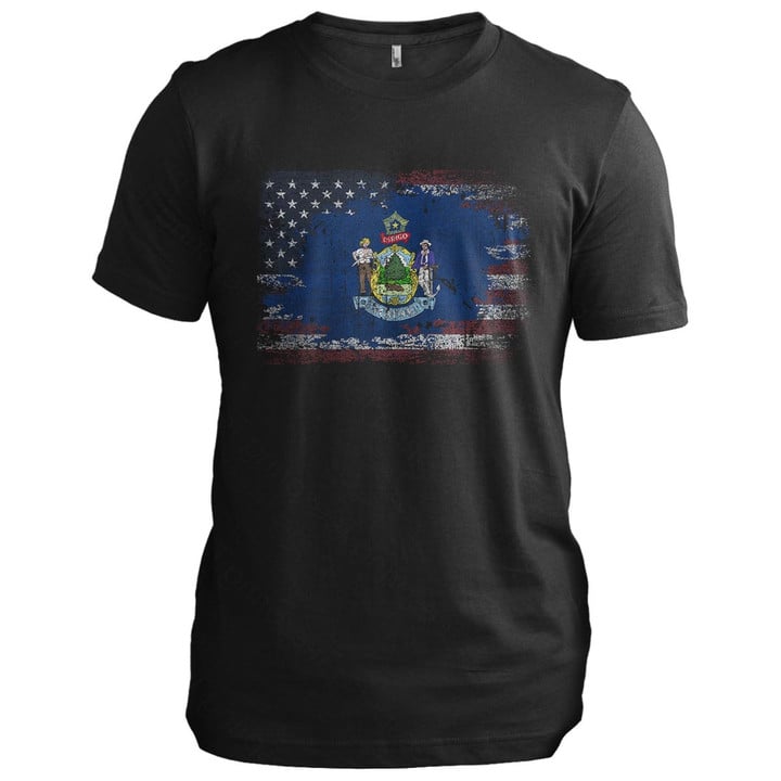 Maine USA Flag Vintage Maine T-Shirt Patriotic Tee Shirts Mens Unique Gifts For Brother