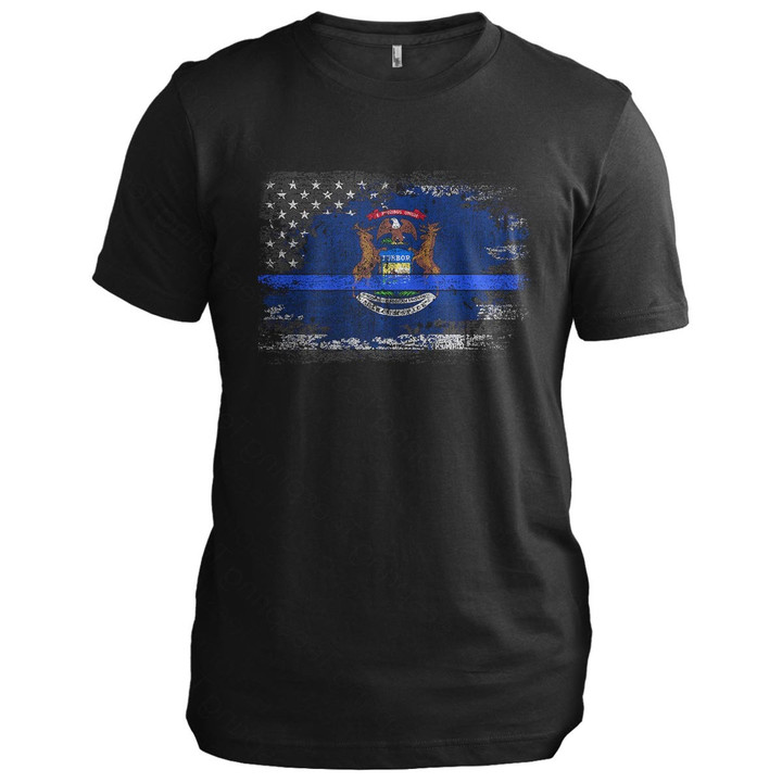 Michigan Thin Blue Line Flag Michigan T-Shirt Patriotic Graphic Tees Gift Ideas For Cops