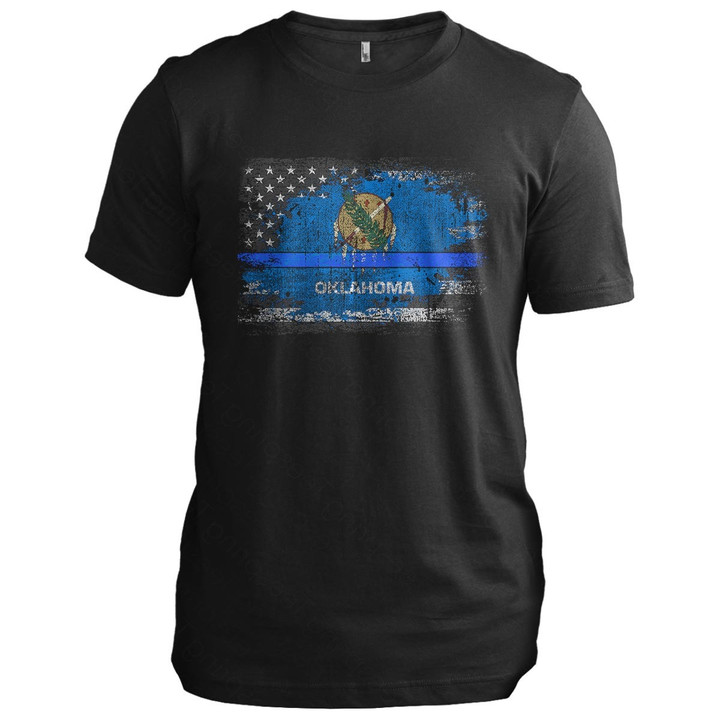 Oklahoma Thin Blue Line Flag Oklahoma T-Shirt Police Clothing For Sale Gifts For Patriots