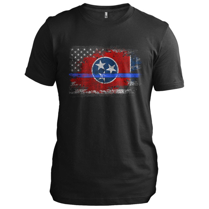 Tennessee Thin Blue Line Flag Vintage Tennessee T-Shirt Patriotic Tees Police Gifts For Him