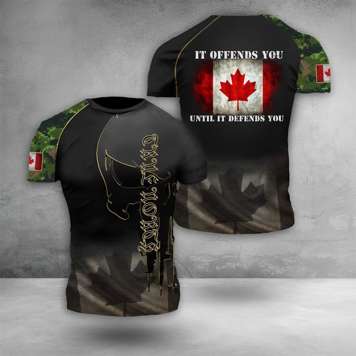 Canada It Offends You Until It Defends You T-Shirt The North Skull Canadian Apparel
