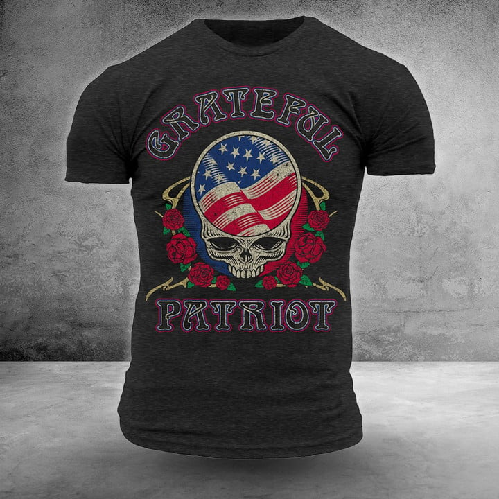 Grateful Patriot Skull T-Shirt Fourth Of July Apparel Gifts For Husband