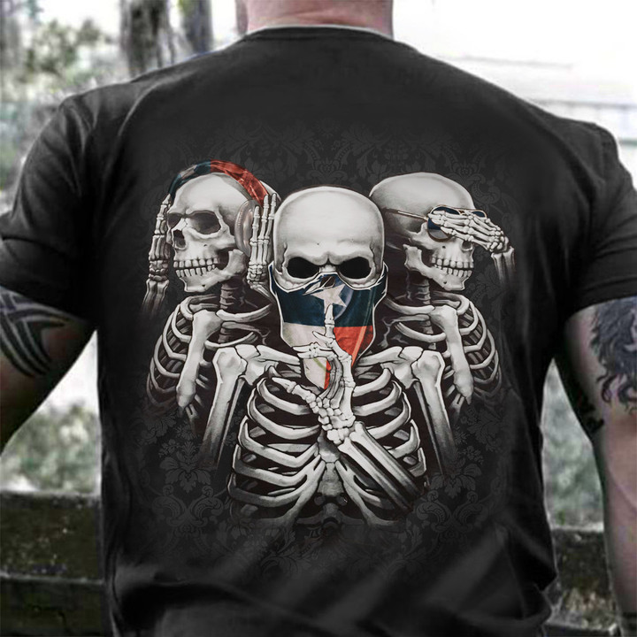 Texas Flag Three Skeleton T-Shirt Gifts For Texans Skull Lovers