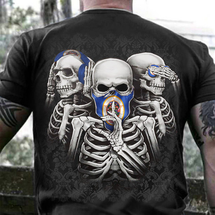 Minnesota Three Skeletons No Evil T-Shirt Minnesota Lover Skull Design Shirt For Men's