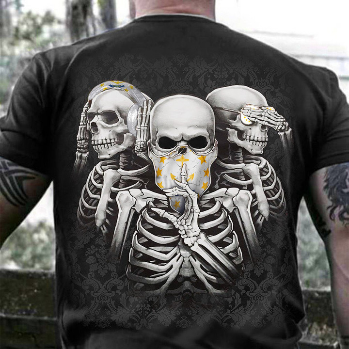 Rhode Island Three Skeletons No Evil T-Shirt Gifts For Patriotic Dad