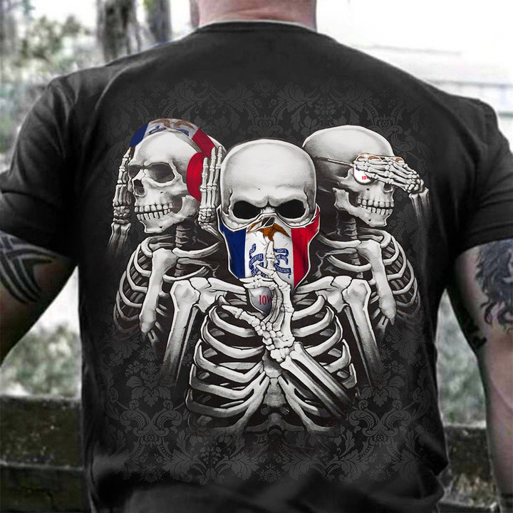 Iowa Three Skeleton No Evil T-Shirt Unique Graphic Tees Iowa Gifts