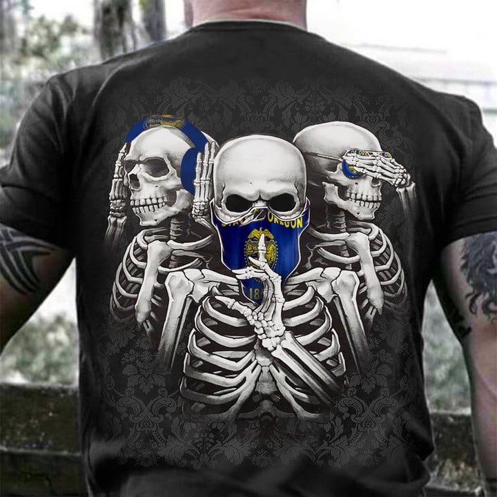 Oregon Three Skeleton No Evil T-Shirt Cool Patriotic Shirts Oregon Gifts