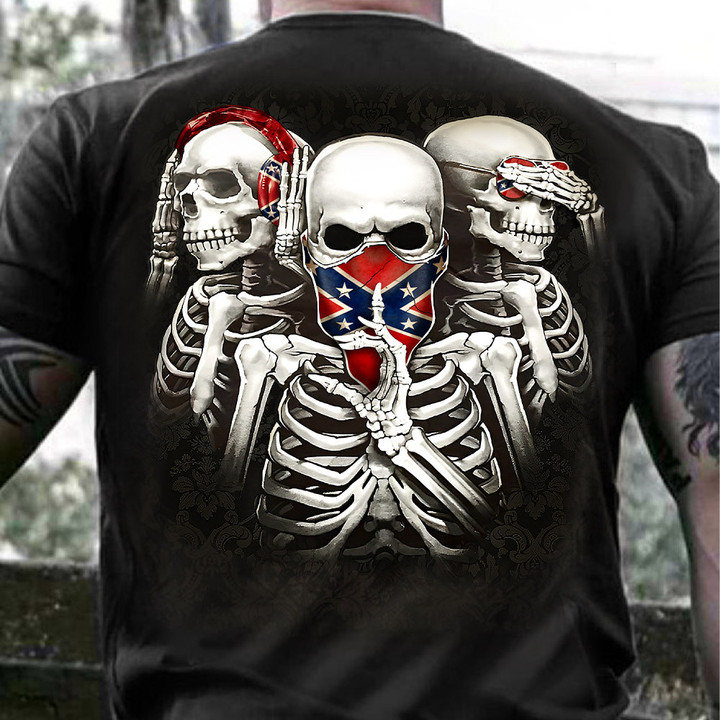 Three Skeletons No Evil T-Shirt Unique Design Patriotic Apparel Gifts For Skull Lover Men's