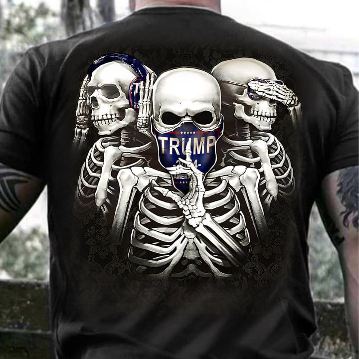 Three Skeletons No Evil T-Shirt Skull Art Merchandise For Republican Supporters V2