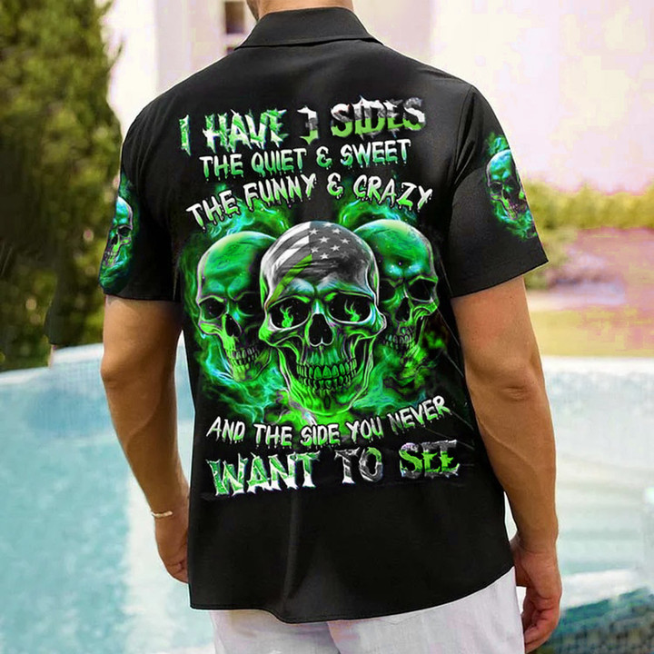 Thin Green Line Skull I Have 3 Sides The Quiet And Sweet Shirt Military Themed Gift Ideas
