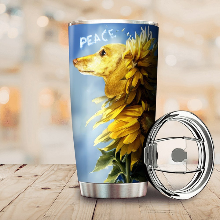 Peace Love Dachshund With Sunflowers Tumbler Dog Lover Unique Coffee Tumbler Gift Ideas