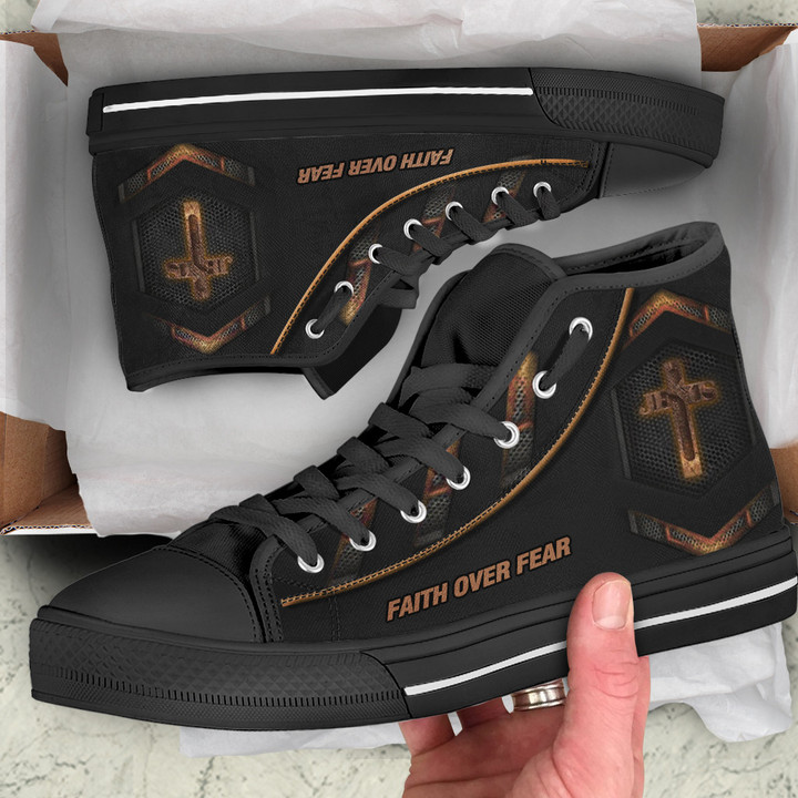 Faith Over Fear High Top Shoes Jesus Christ Black Shoes For Men Women