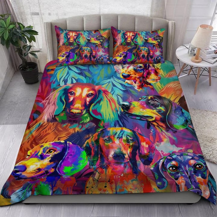 Watercolor Art Dachshund Dog Bedding Set Duvet Cover Set Bedroom Decor