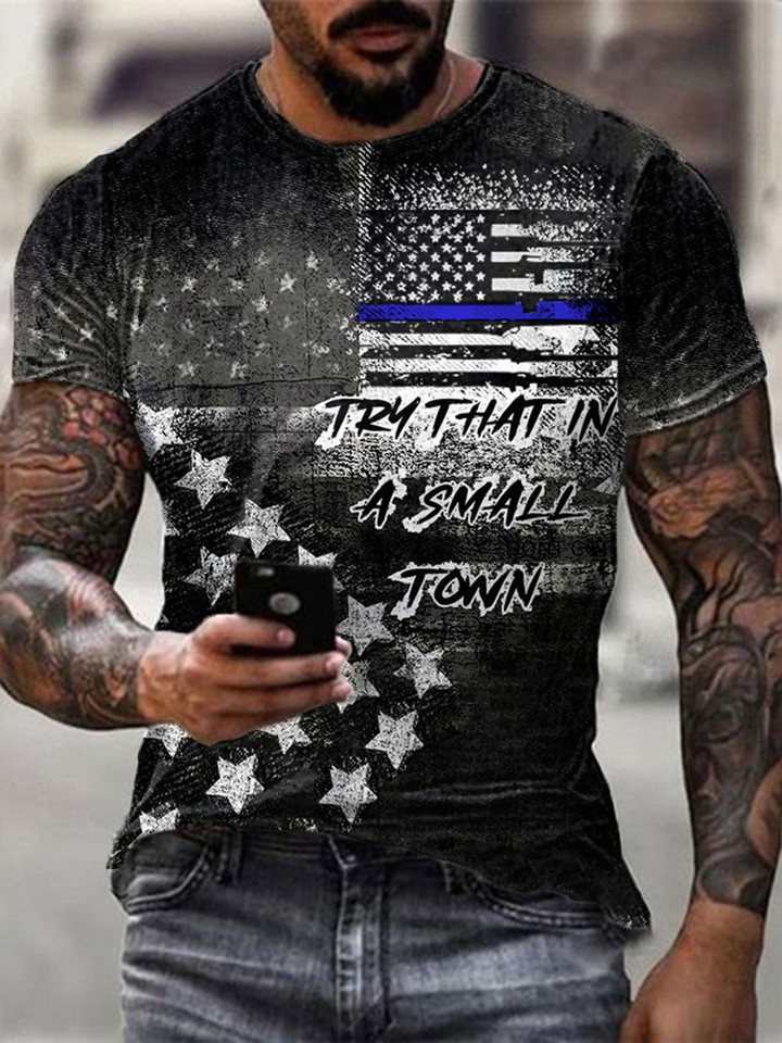 Thin Blue Line Try That In A Small Town Shirt Vintage Patriotic T-Shirt Design Gifts For Cops