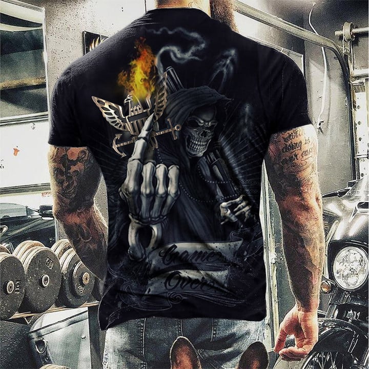 US Navy T-Shirt Skull Gun Game Over Shirt