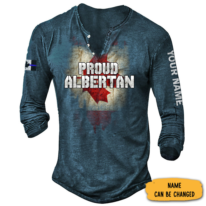 Personalized Proud Albertan Long Sleeve Canada Flag Thin Blue line
