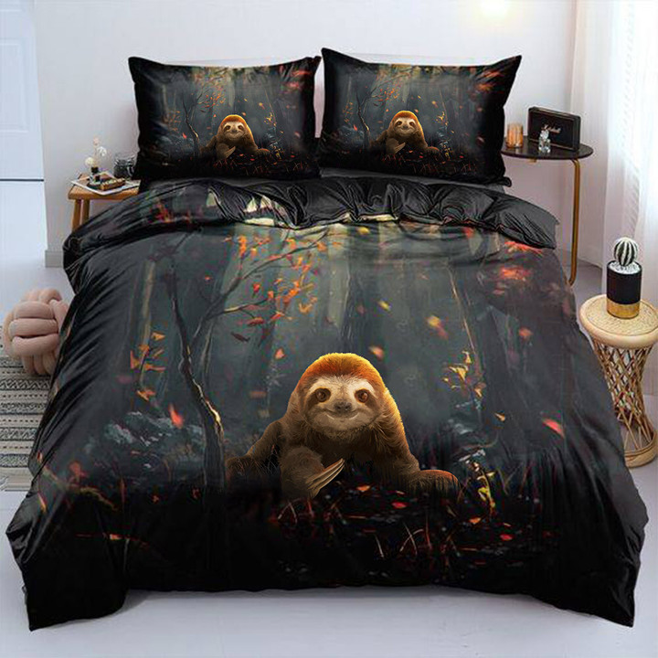 Sloth In Fall Forest Bedding Set Sloth Lovers Duvet Cover Sets Home Decor