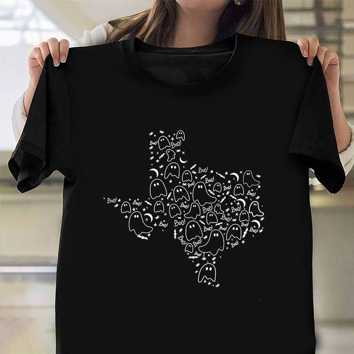 Boo Ghost Texas Map Shirt Happy Halloween Texas State Map T-Shirt Clothing Gifts