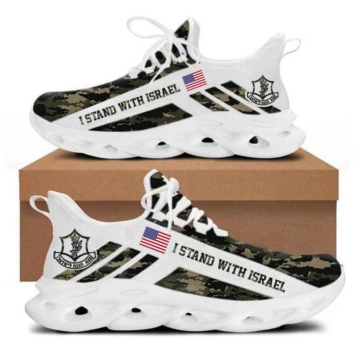 American I Stand With Israel Clunky Sneakers Support Israel Camo Shoes Israeli Merchandise