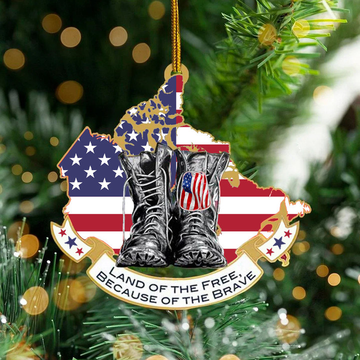 American Veteran Land Of The Free Because Of The Brave Ornament Pride Military Christmas Tree Decor