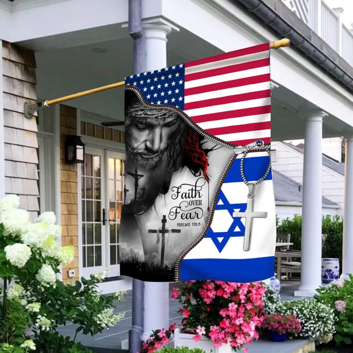 American And Israel Flag Faith Over Fear Flag Christian Patriotic Merch